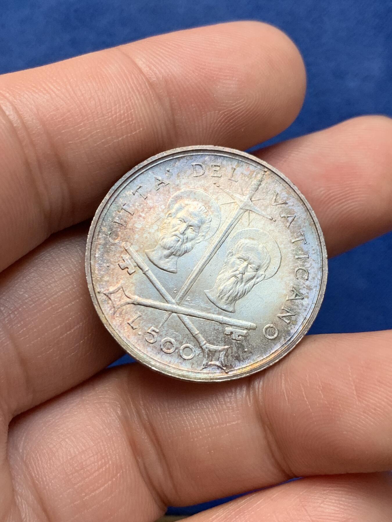 《竞宝斋》第294场- 周日，周一  2场连拍 （全场包邮） 梵蒂冈 1967年 500里拉 银币 原味包浆 发行量十一万枚