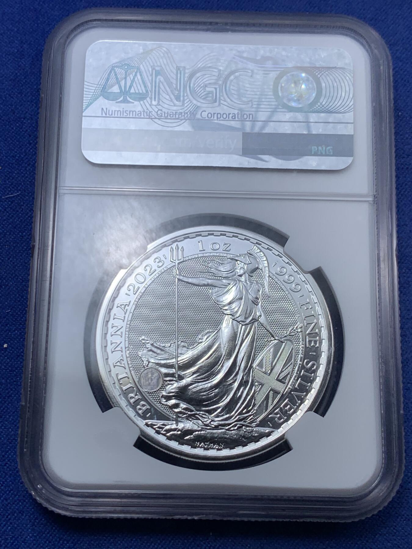 《竞宝斋》第294场- 周日，周一  2场连拍 （全场包邮） NGC MS69 英国2023年查尔斯海神一盎司大银币