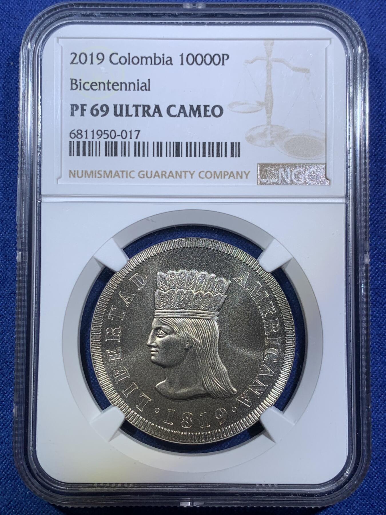 《竞宝斋》第294场- 周日，周一  2场连拍 （全场包邮） NGC PF69UC 哥伦比亚2019年建国200周年10000比索纪念币