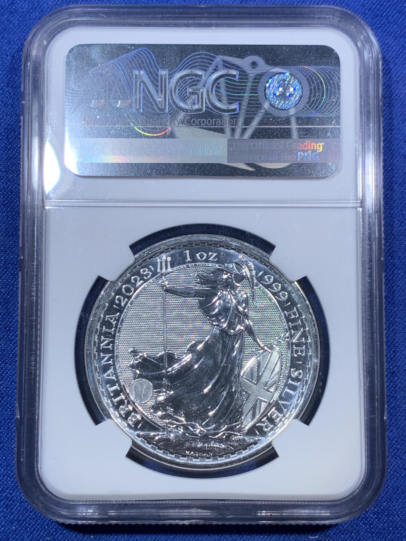 《竞宝斋》第294场- 周日，周一  2场连拍 （全场包邮） NGC MS69 英国2023年查尔斯海神一盎司大银币