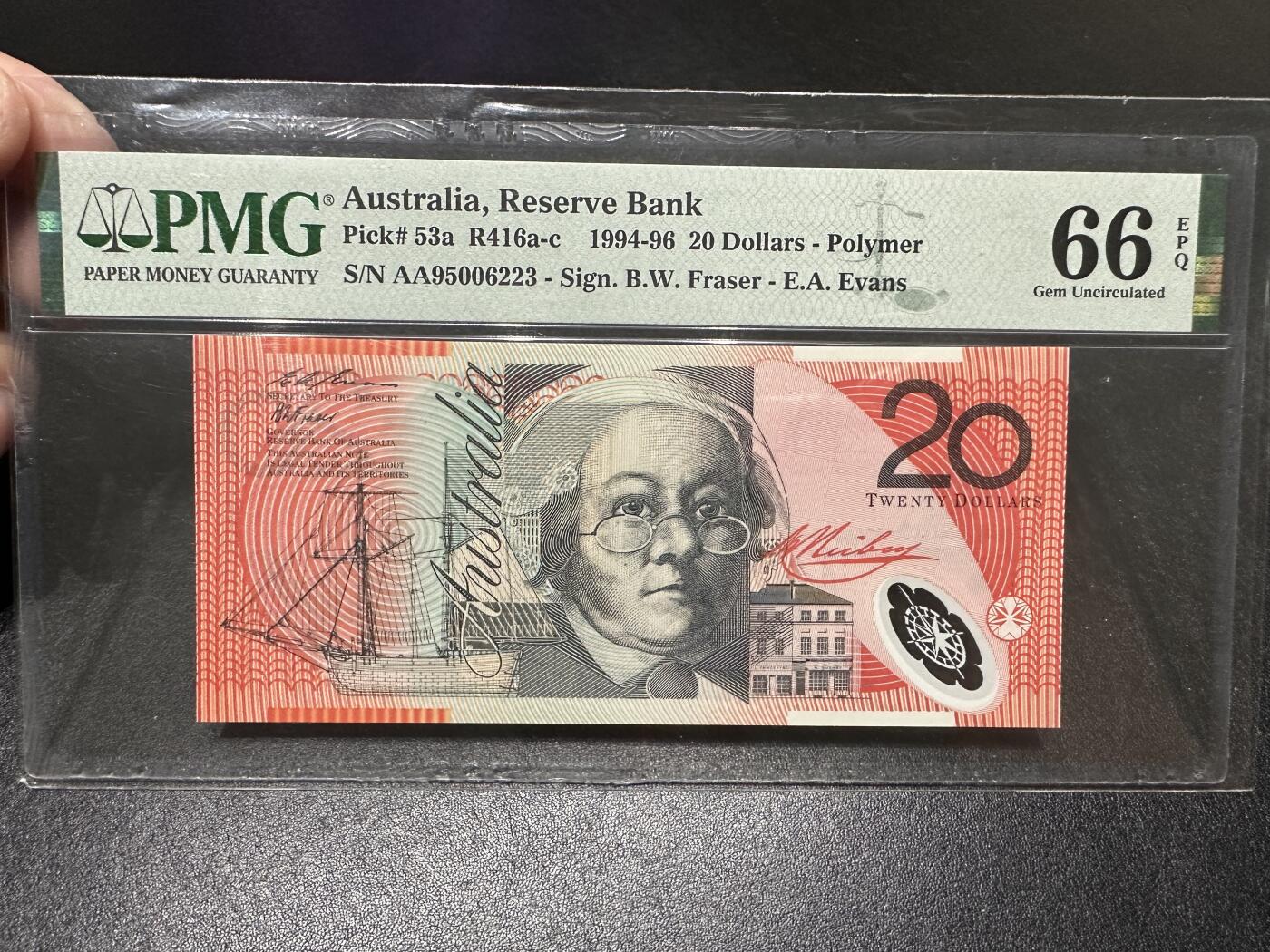 《外钞收藏家》第三百九十八期 1995年澳大利亚20元 PMG66 AA冠 无47