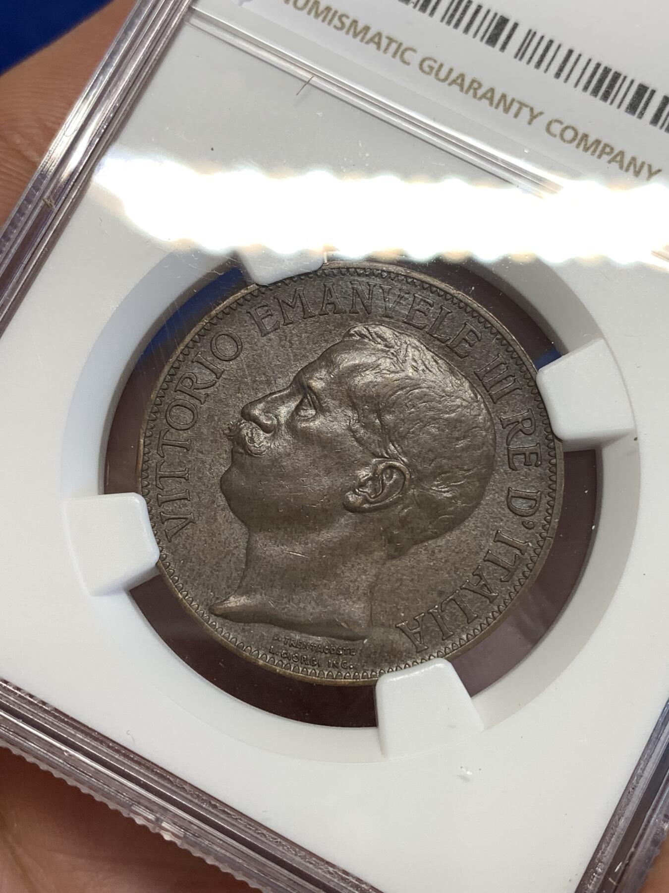 《竞宝斋》第294场- 周日，周一  2场连拍 （全场包邮） NGC AU58BN 意大利1911年建国50周年纪念10分托奶铜币