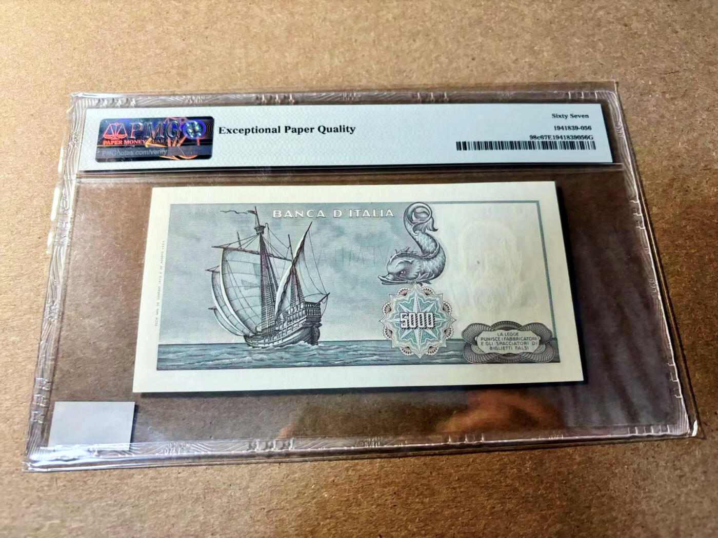 【Blue Auction】✨世界纸币精拍第520期【精】 意大利 1970年5000里拉  PMG67EPQ 高分 哥伦布
