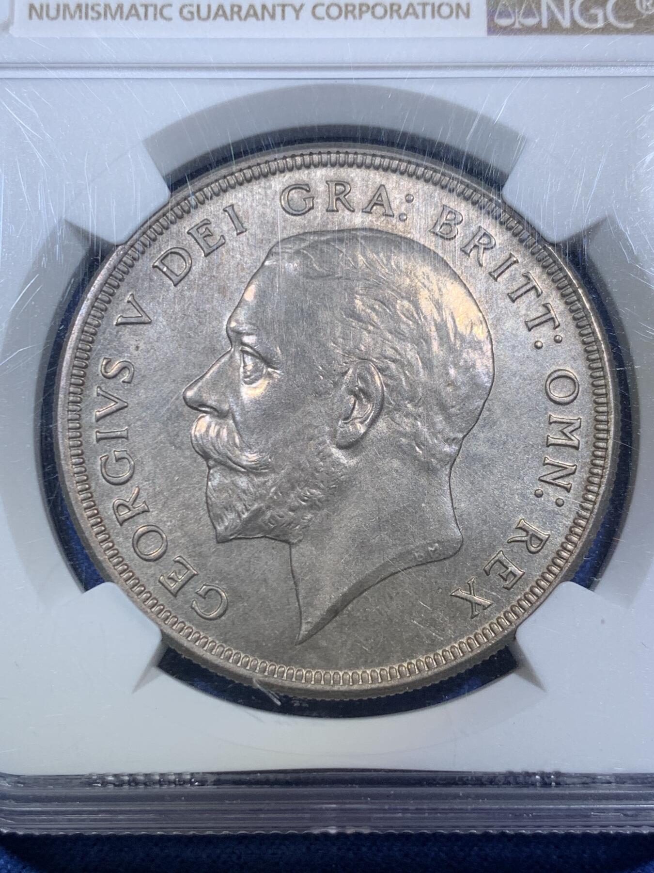 《竞宝斋》第294场- 周日，周一  2场连拍 （全场包邮） NGC MS63 英国1928年乔治五世花冠1克朗银币 发行9千多枚