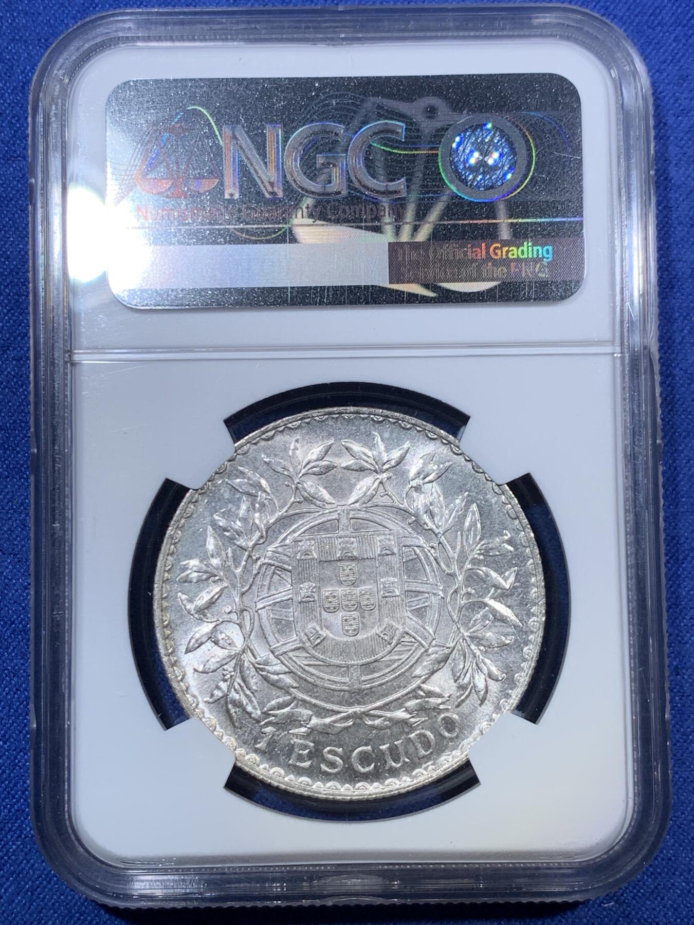 《竞宝斋》第294场- 周日，周一  2场连拍 （全场包邮） NGC MS62 原光葡萄牙女神1915年1埃斯库多银币