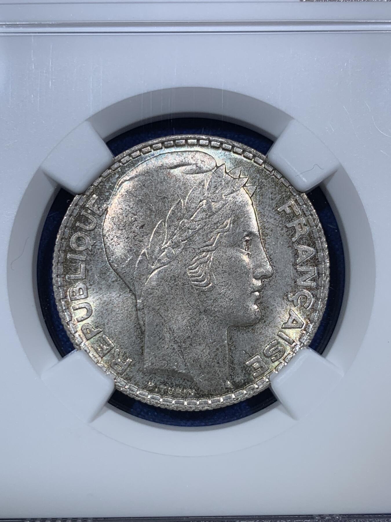 《竞宝斋》第294场- 周日，周一  2场连拍 （全场包邮） NGC MS64 法国1932年谷物女神10法郎银币