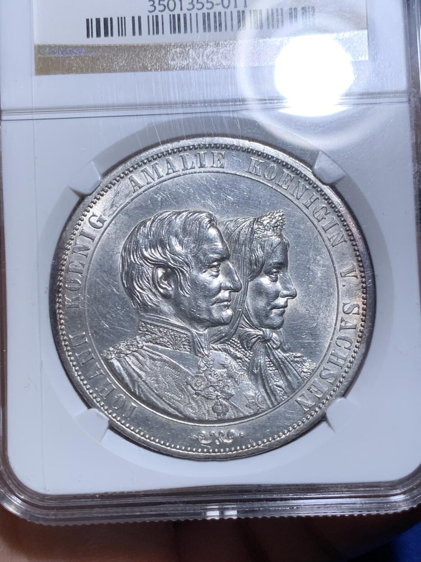 《竞宝斋》第294场- 周日，周一  2场连拍 （全场包邮） NGC MS61 1872年德国萨克森金婚纪念2泰勒 2泰勒的入门品种，MS品，适合德系入门