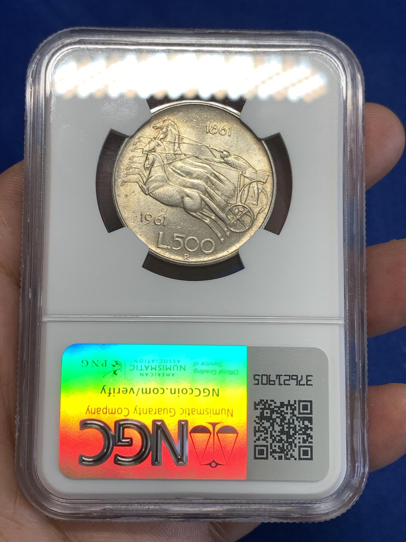 《竞宝斋》第294场- 周日，周一  2场连拍 （全场包邮） NGC MS63 意大利1961年马车500里拉银币