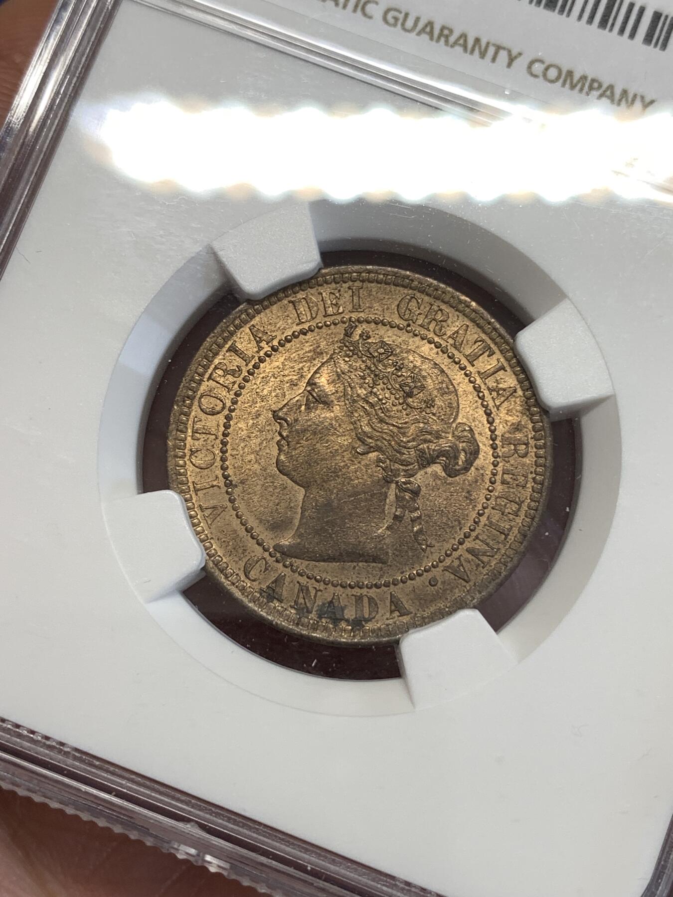 《竞宝斋》第294场- 周日，周一  2场连拍 （全场包邮） NGC MS64RB 加拿大1887年1分铜币 少见品种，近rd状态的铜光，经典年份，维多利亚时代日不落的象征