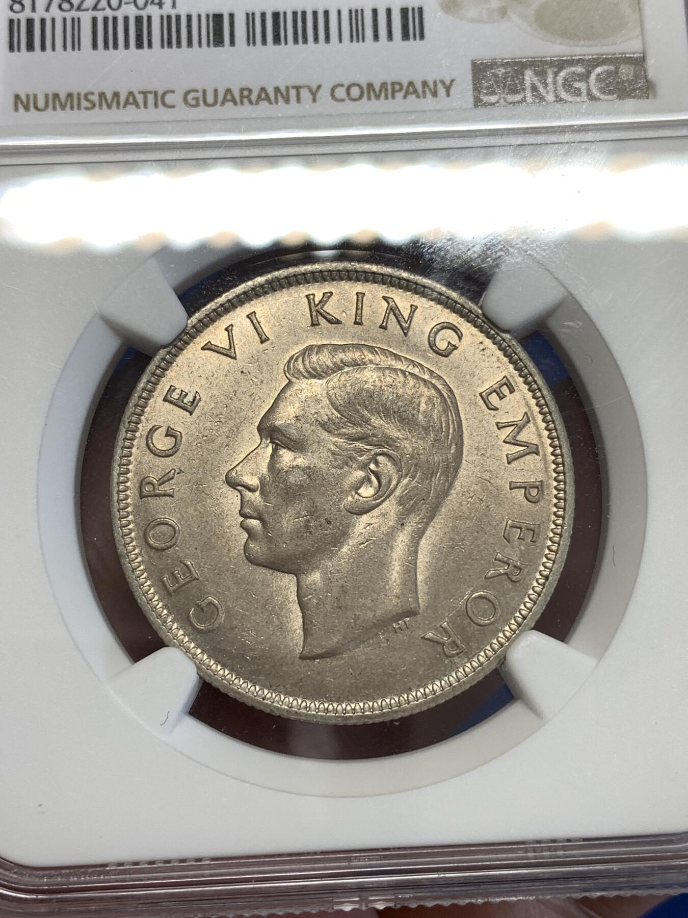 《竞宝斋》第294场- 周日，周一  2场连拍 （全场包邮） NGC AU58 新西兰1940年百年纪念1/2克朗银币 少见品