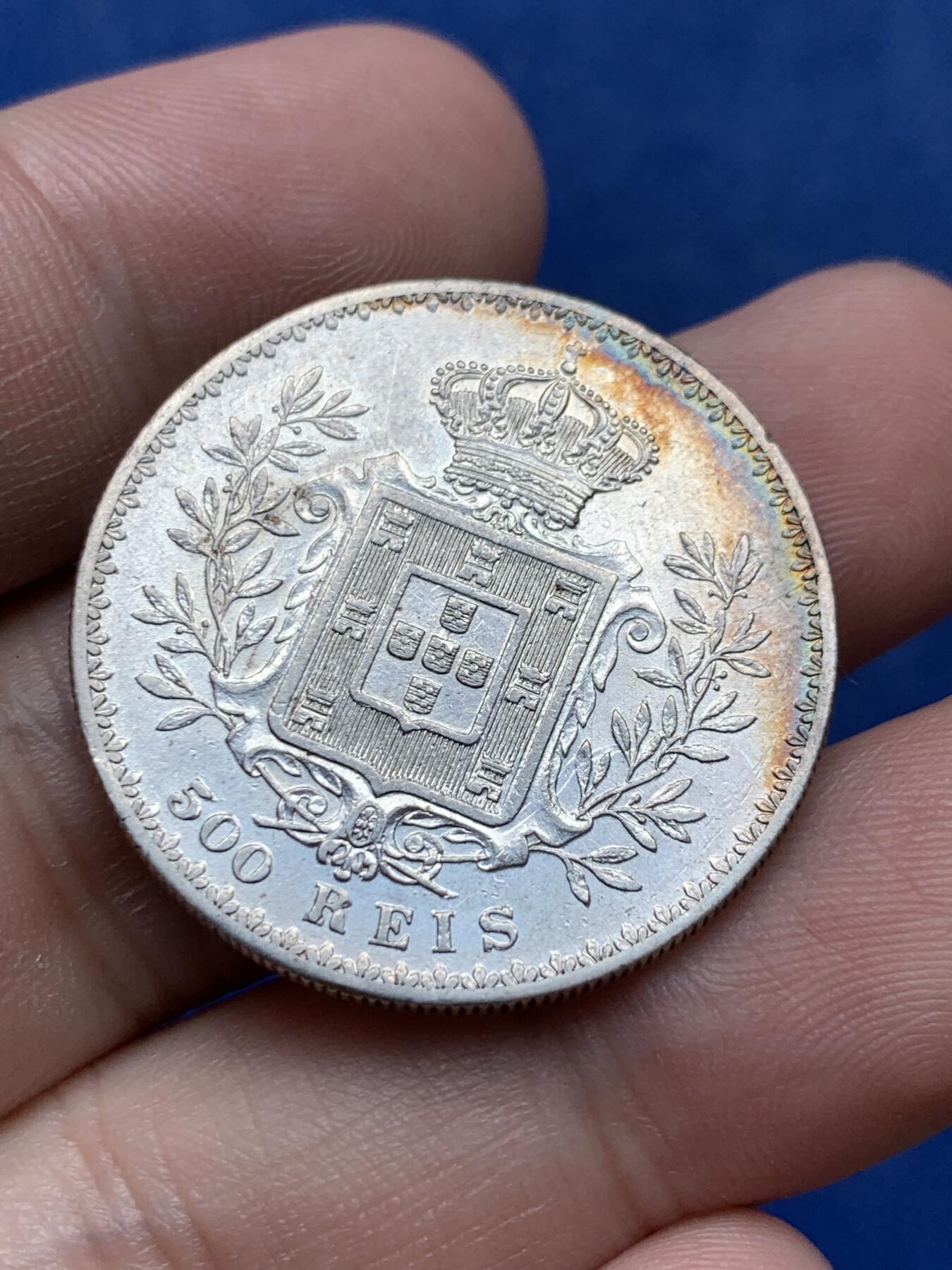 《竞宝斋》第294场- 周日，周一  2场连拍 （全场包邮） 葡萄牙1893年卡洛斯一世500瑞斯银币