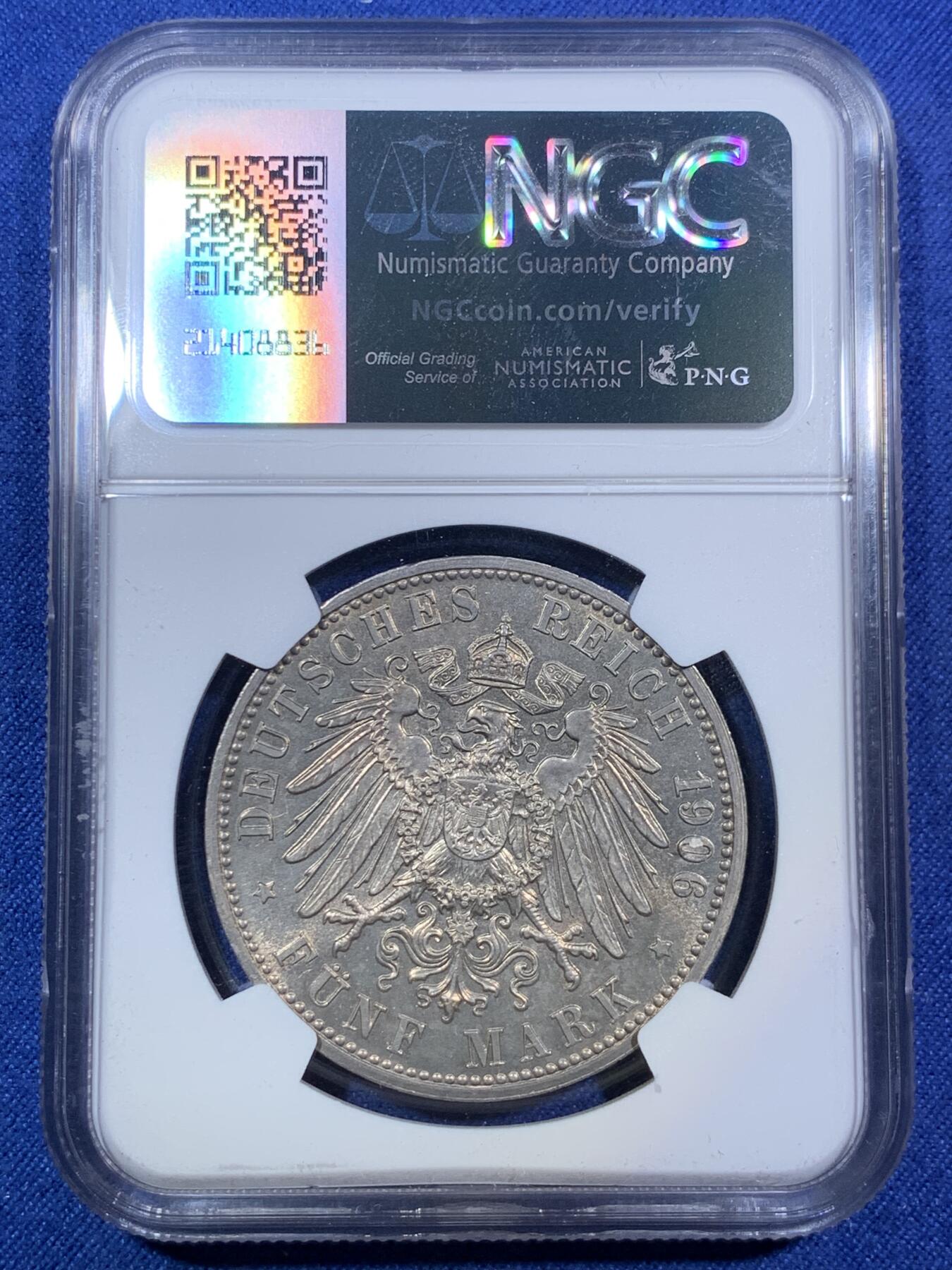 《竞宝斋》第294场- 周日，周一  2场连拍 （全场包邮） NGC MS63 德国1906巴登金婚5马克银币