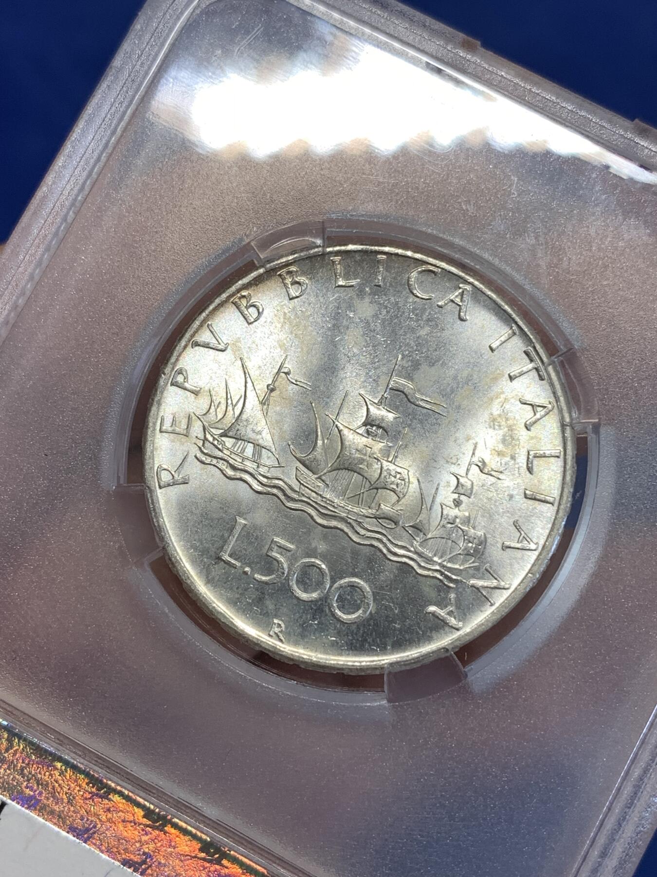 《竞宝斋》第294场- 周日，周一  2场连拍 （全场包邮） TQG MS64 意大利1966帆船少女500里拉银币 细节出色 深打镜面光