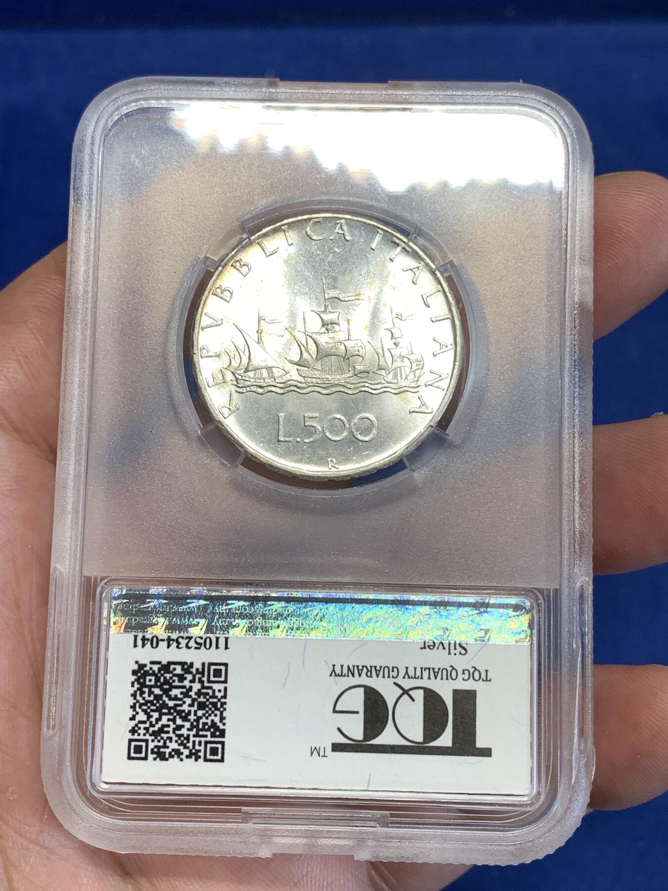 《竞宝斋》第294场- 周日，周一  2场连拍 （全场包邮） TQG MS64 意大利1966帆船少女500里拉银币 细节出色 深打镜面光