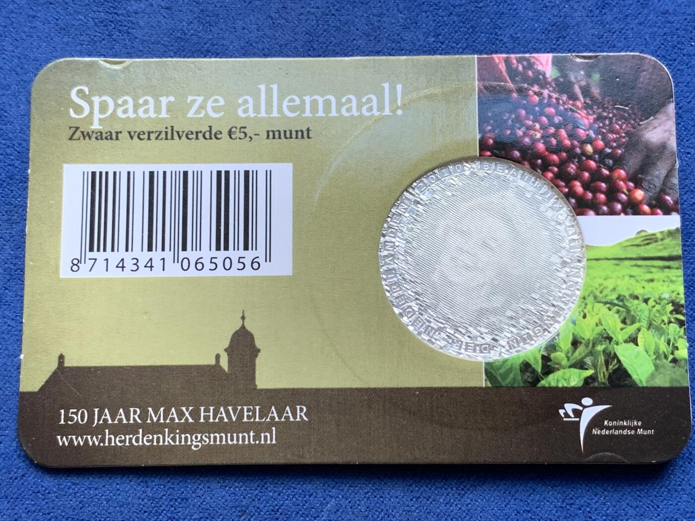 《竞宝斋》第294场- 周日，周一  2场连拍 （全场包邮） 3枚一组 2010年 荷兰 5欧元 作家马克斯·哈弗拉尔 镀银纪念币 小卡装