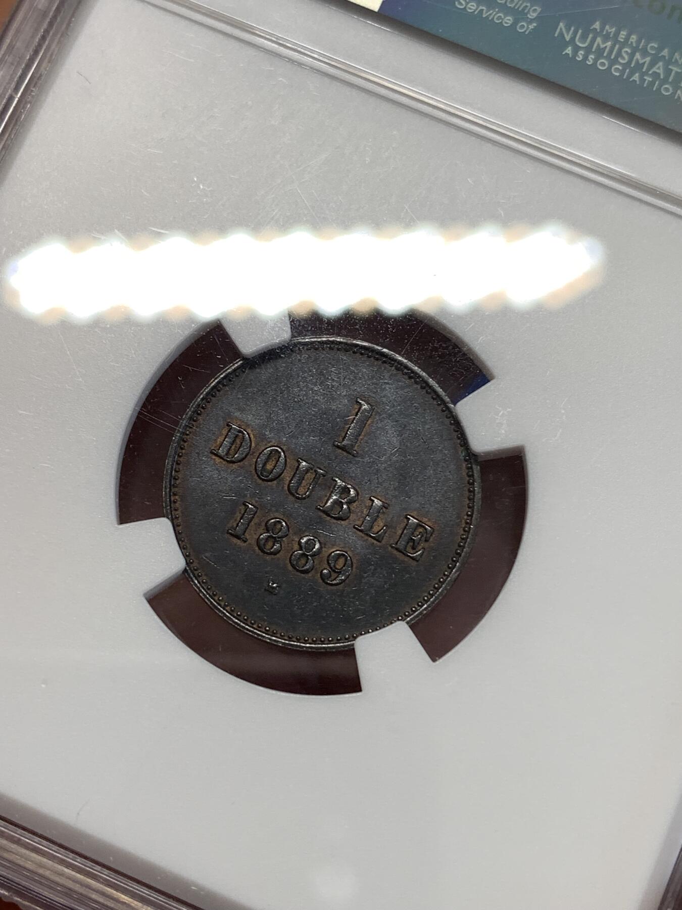 《竞宝斋》第294场- 周日，周一  2场连拍 （全场包邮） NGC MS61BN 英属根西岛1889年1道布铜币