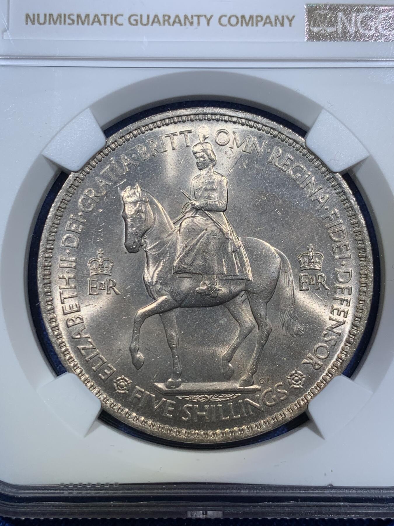 《竞宝斋》第294场- 周日，周一  2场连拍 （全场包邮） NGC MS64 英国1953年伊丽莎白二世女王登基纪念克朗 经典品种