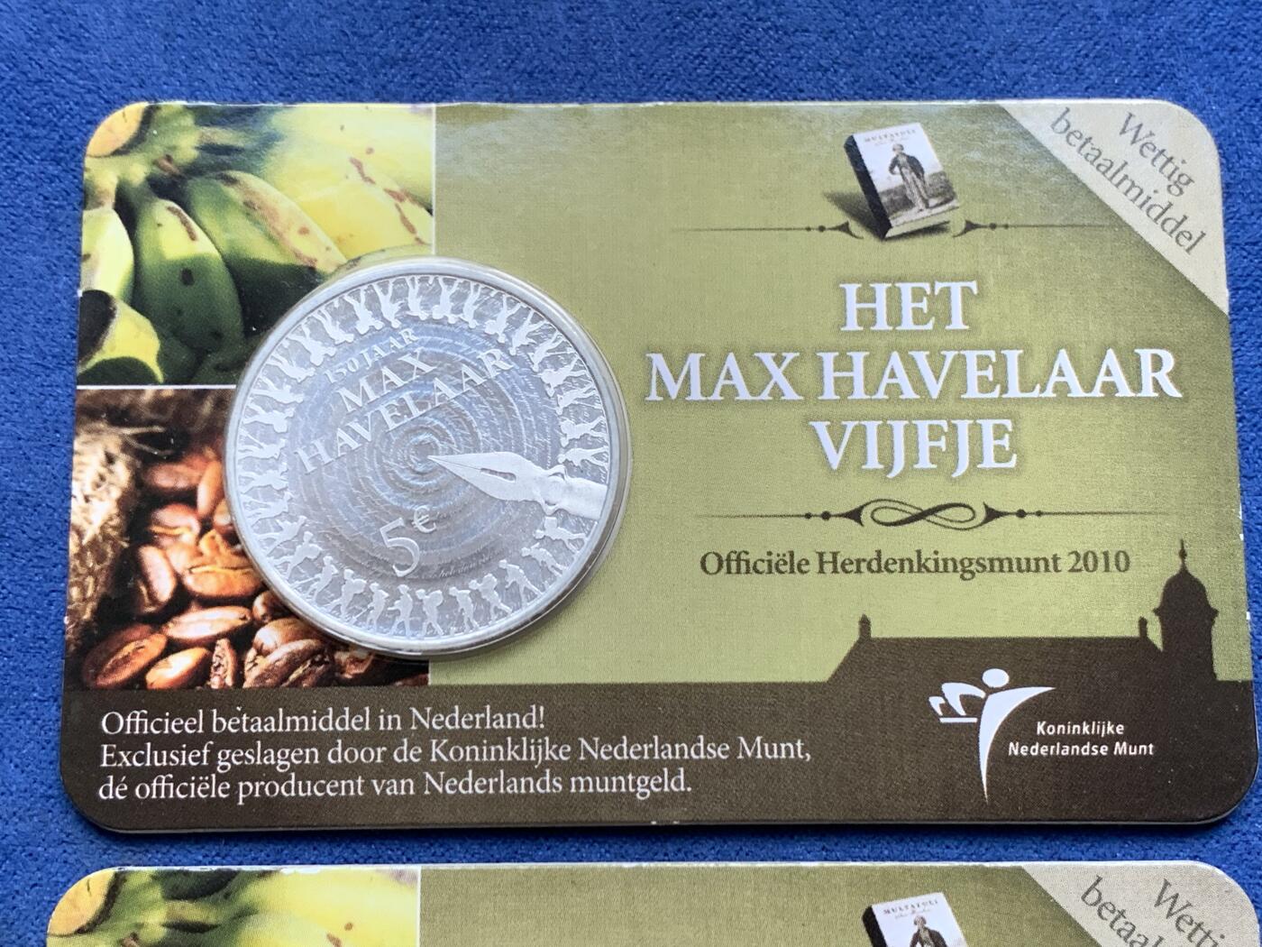 《竞宝斋》第294场- 周日，周一  2场连拍 （全场包邮） 3枚一组 2010年 荷兰 5欧元 作家马克斯·哈弗拉尔 镀银纪念币 小卡装