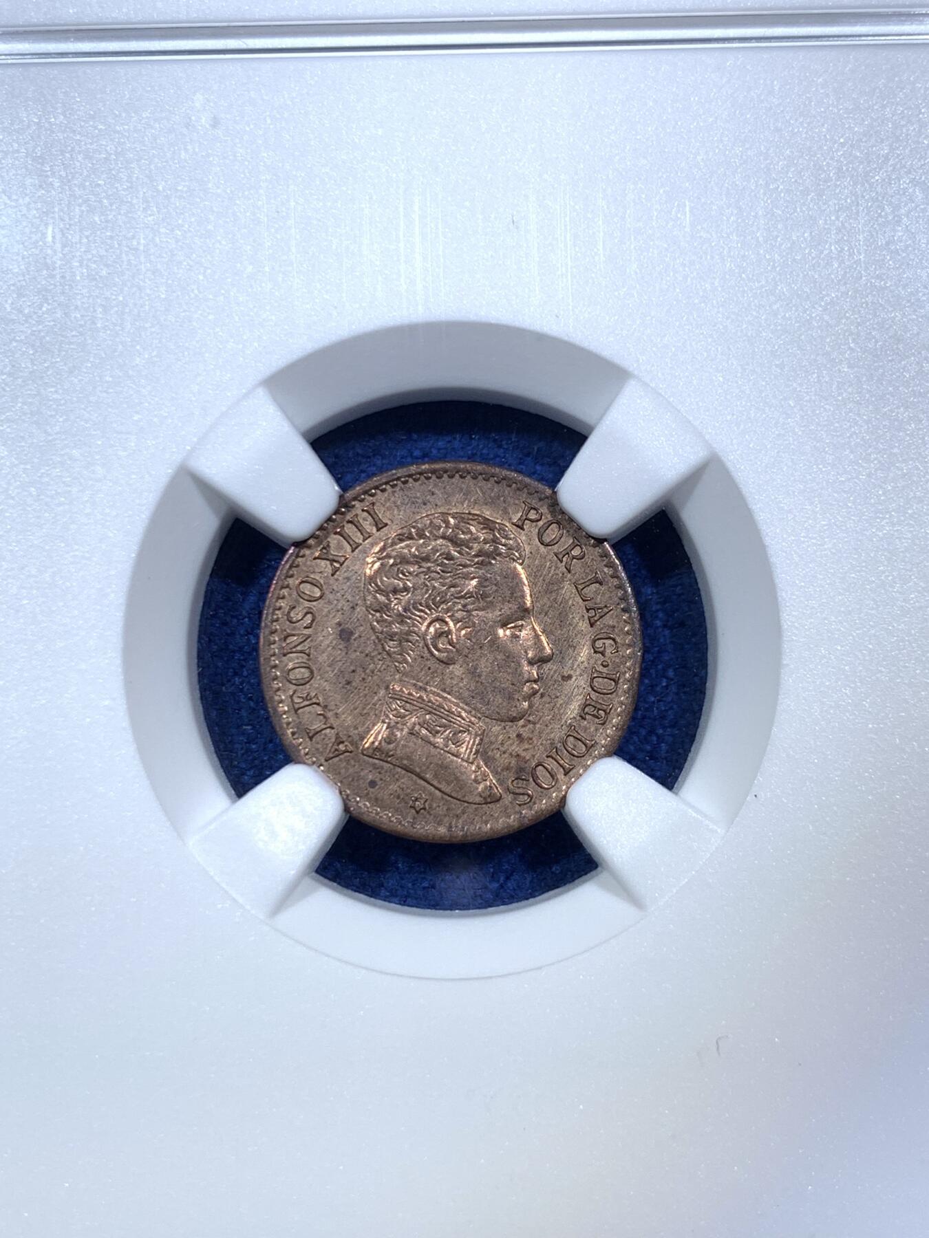 《竞宝斋》第294场- 周日，周一  2场连拍 （全场包邮） NGC UNCD 西班牙1906阿方索十三世1分铜币