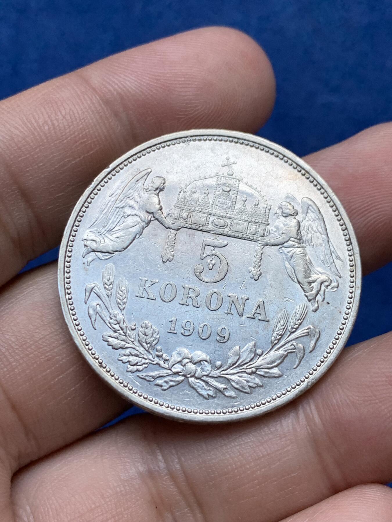 《竞宝斋》第294场- 周日，周一  2场连拍 （全场包邮） 奥地利1909大头版5克朗银币