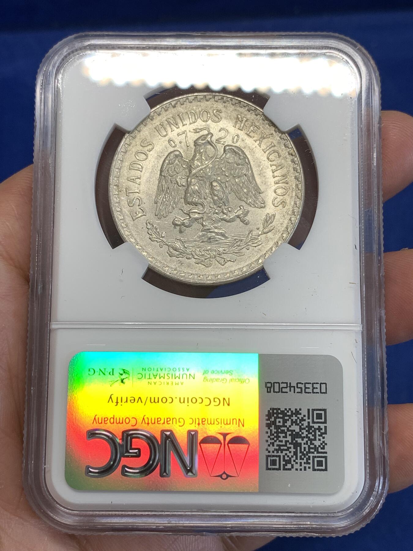 《竞宝斋》第294场- 周日，周一  2场连拍 （全场包邮） NGC MS65 墨西哥1945年鹰洋1比索银币