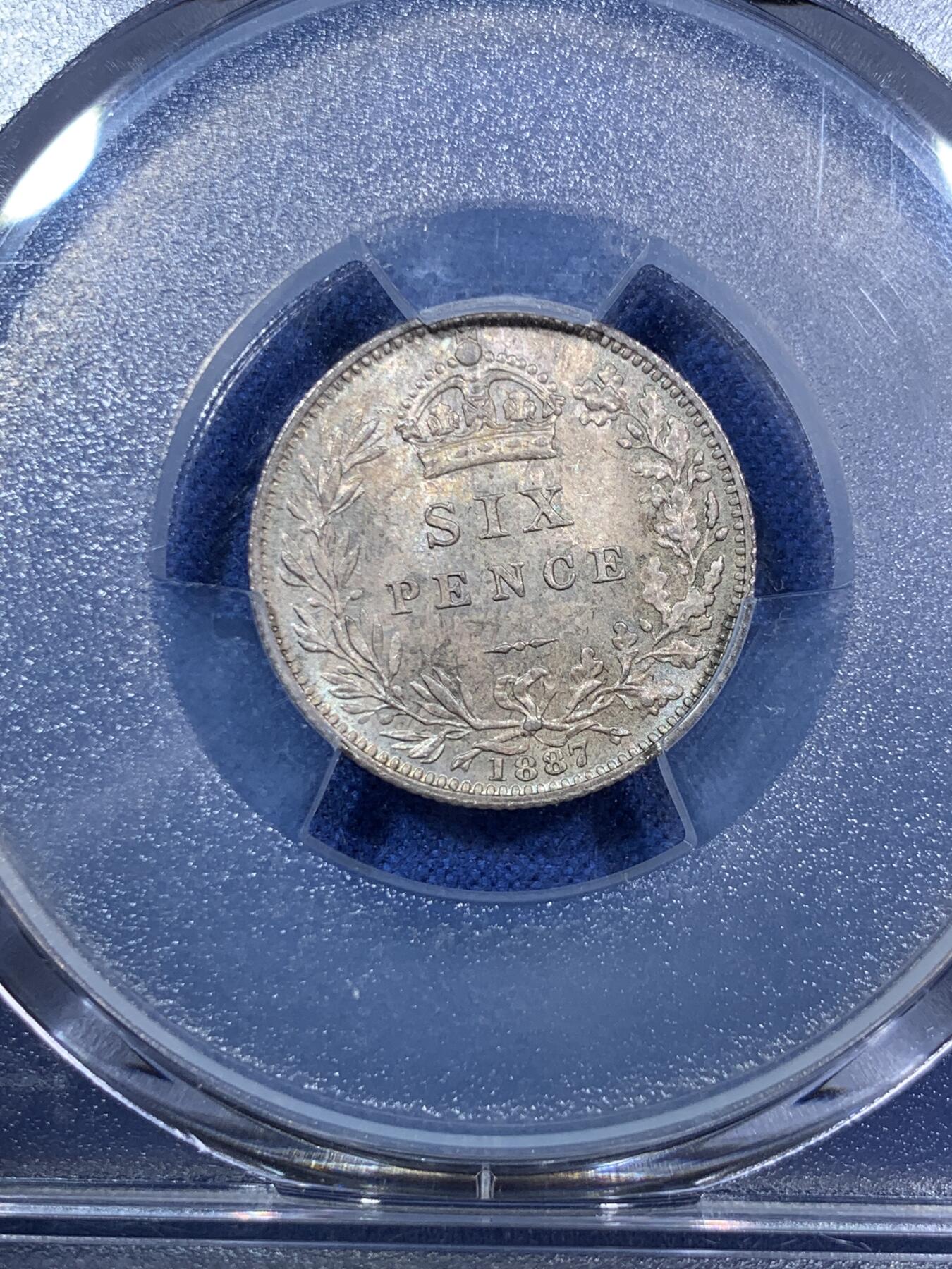 《竞宝斋》第294场- 周日，周一  2场连拍 （全场包邮） PCGS MS65 英国1887年维多利亚6便士银币