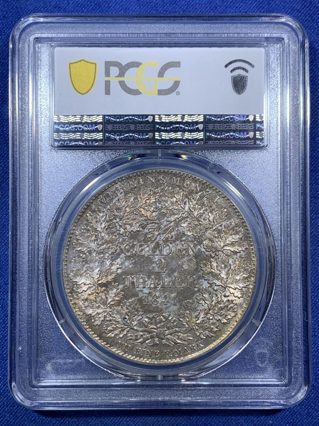 《竞宝斋》第294场- 周日，周一  2场连拍 （全场包邮） PCGS MS62 德国1841法兰克福 老鹰 2泰勒大银币