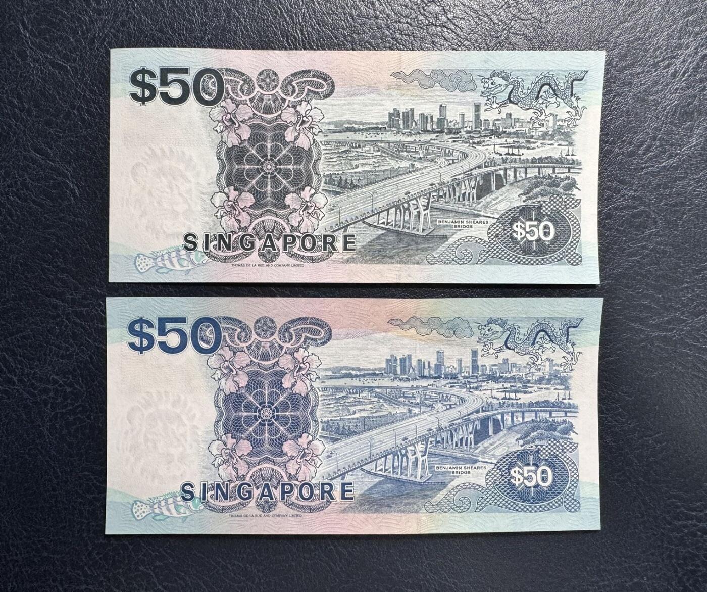 收藏联盟Quantum Auction 第366期拍卖  新加坡1987年和1997年50元 品相分别为AU和UNC-  号码无4