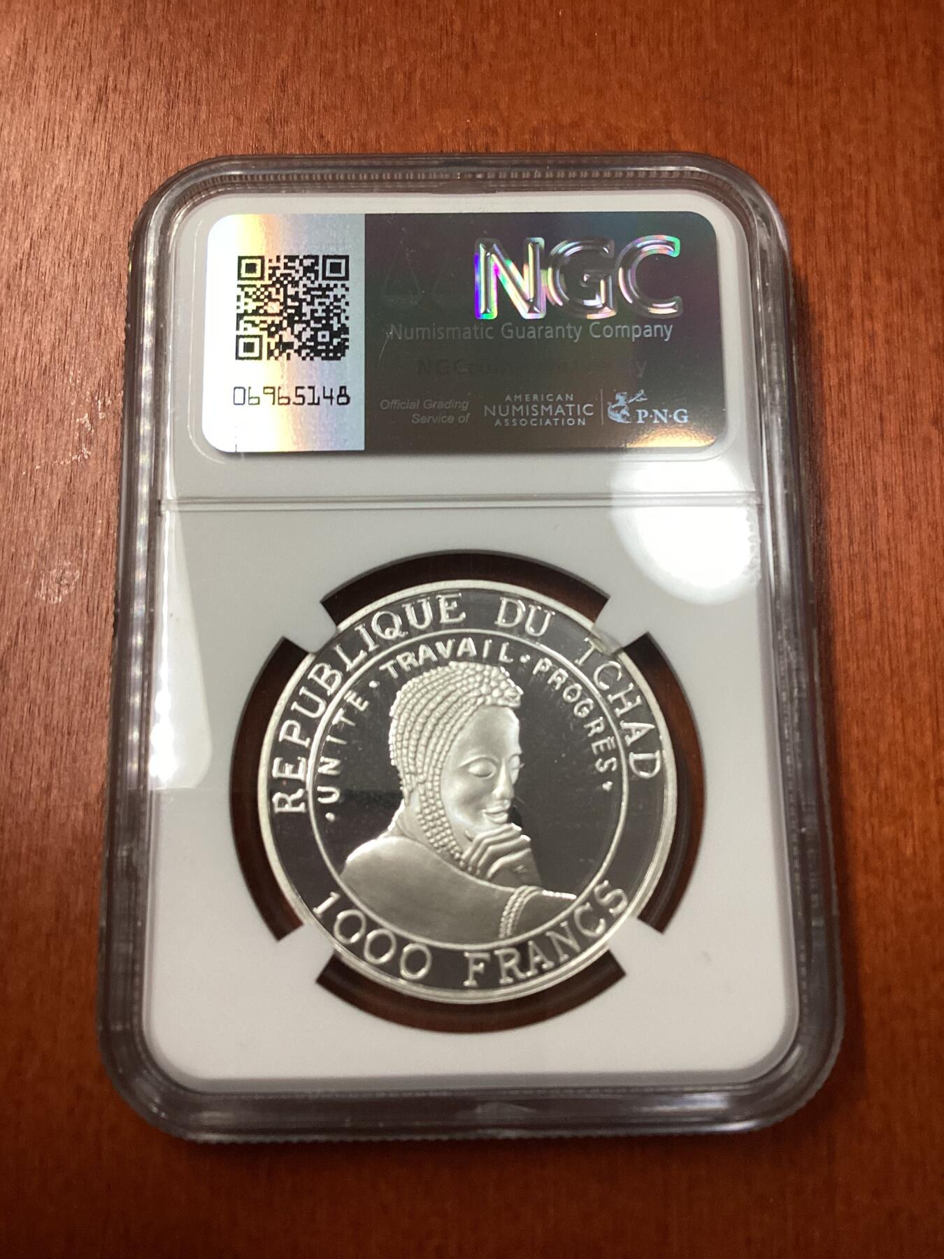 长老汇龙年精选第十八场拍卖 1999 乍得伽利略1000法郎精制银币，NGC PF69UC
