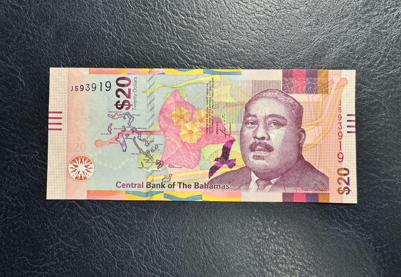 收藏联盟Quantum Auction 第366期拍卖  巴哈马2018年20元 品相全新UNC 号码无47 第一任巴哈马总督麦洛·鲍顿·巴特勒
