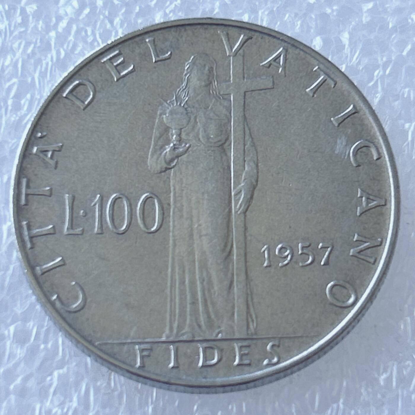 第一海外回流一元起拍收藏 散币专场 第107期 1957年梵蒂冈教皇庇护十二世100里拉合金钢币