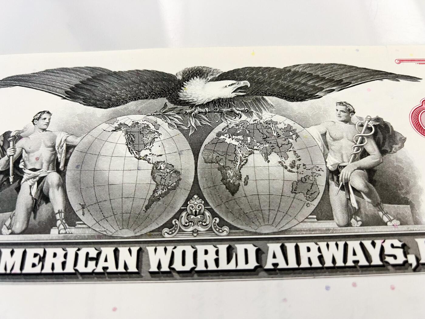 1960年代著名的泛美航空公司股票图案精美主图地球和花旗银行图案的地球同雕版纸币对比用不包括的哦- 美钞公司雕刻作品发烧友-