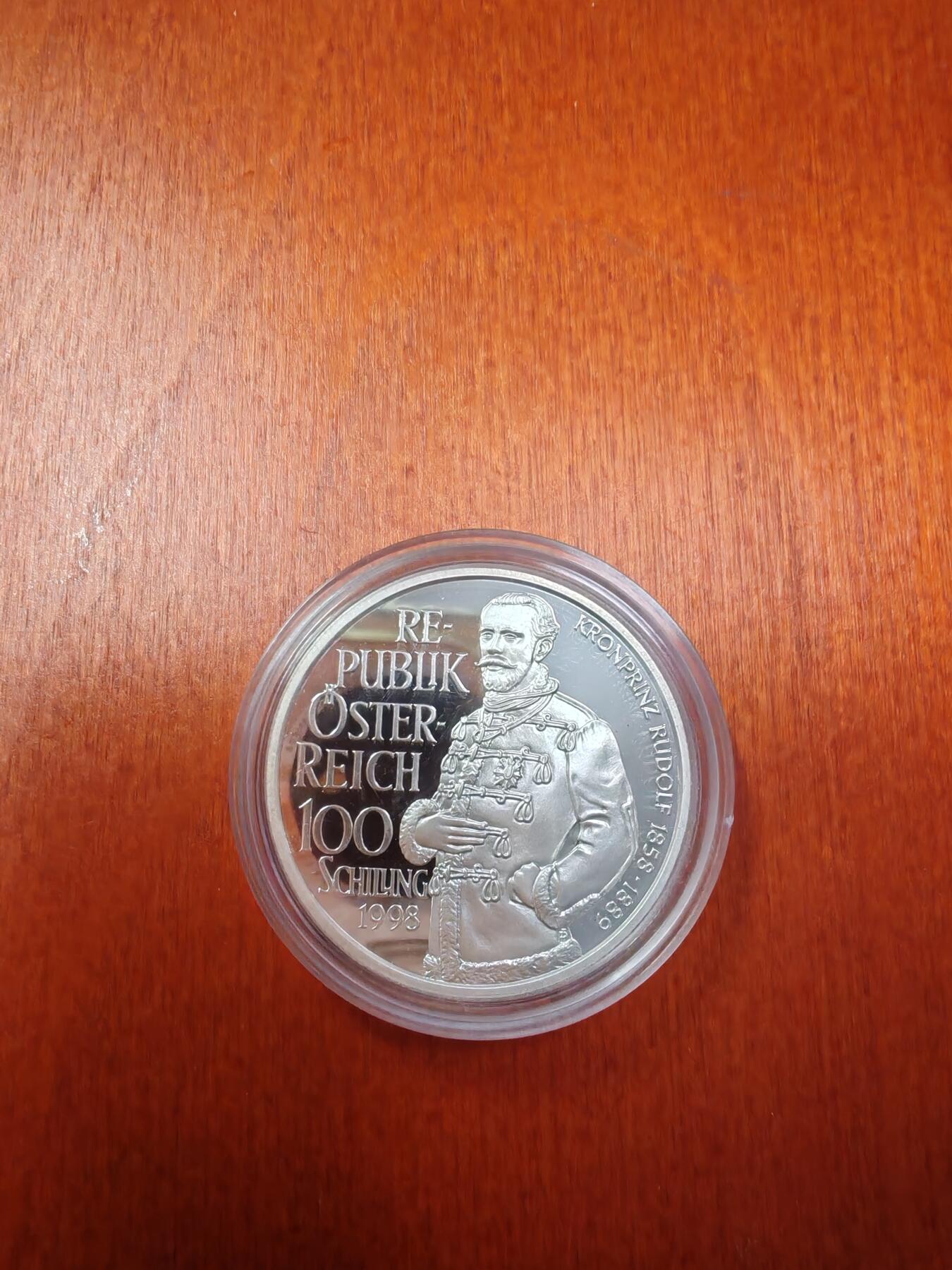 长老汇龙年精选第十八场拍卖 1998奥地利哈布斯堡王朝的悲剧皇太子鲁道夫100先令精制银币，盒证全