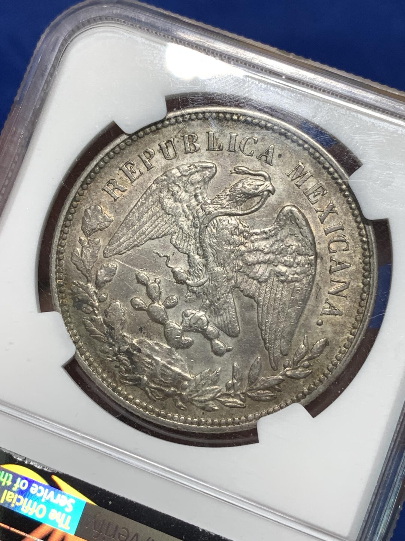 《竞宝斋》第295场- 周日，周一  2场连拍 （全场包邮） NGC UNCD 墨西哥1908MOAM版直边鹰洋1比索银币