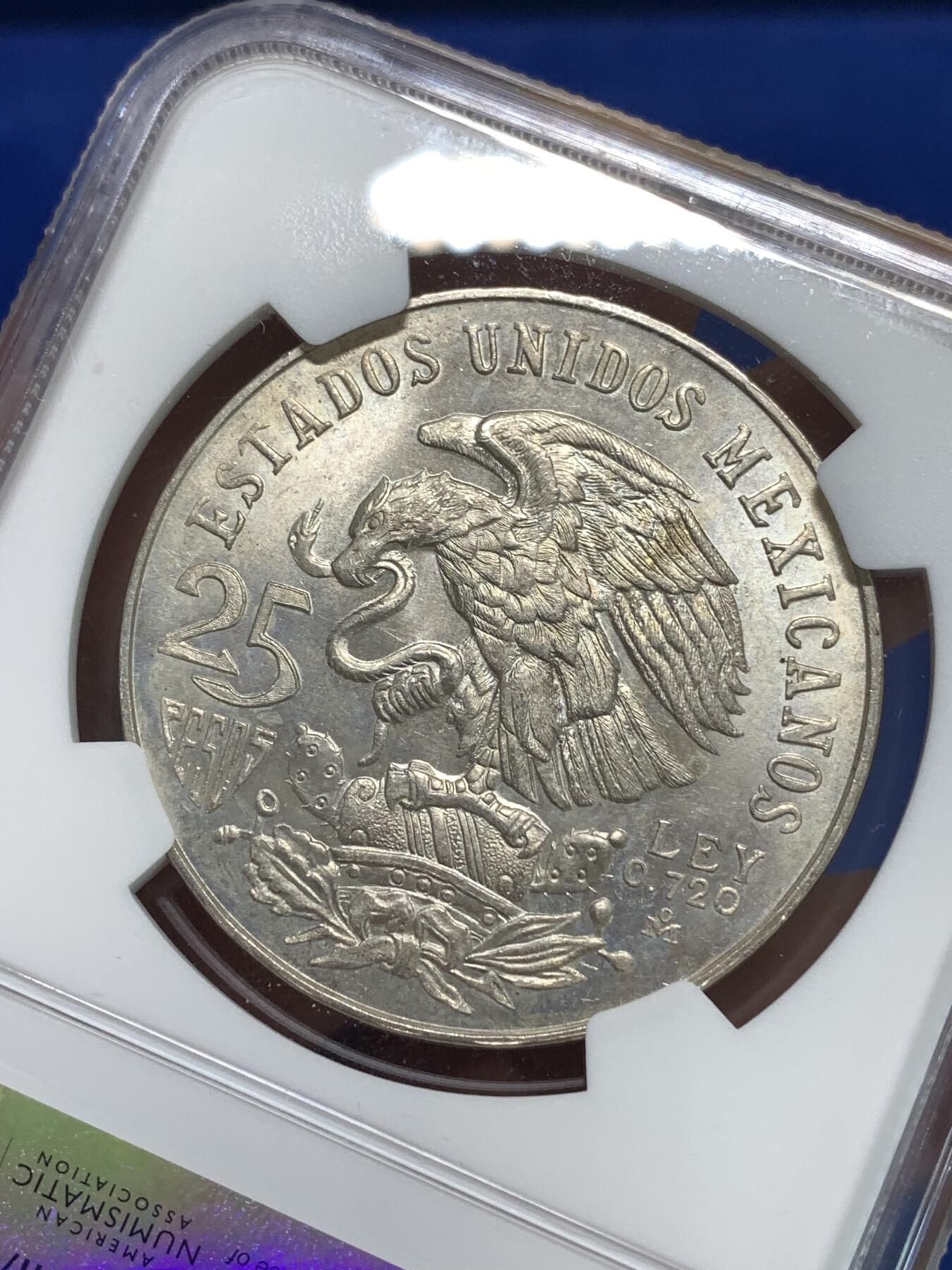 《竞宝斋》第295场- 周日，周一  2场连拍 （全场包邮） NGC MS64 墨西哥1968年奥运纪念25比索大银