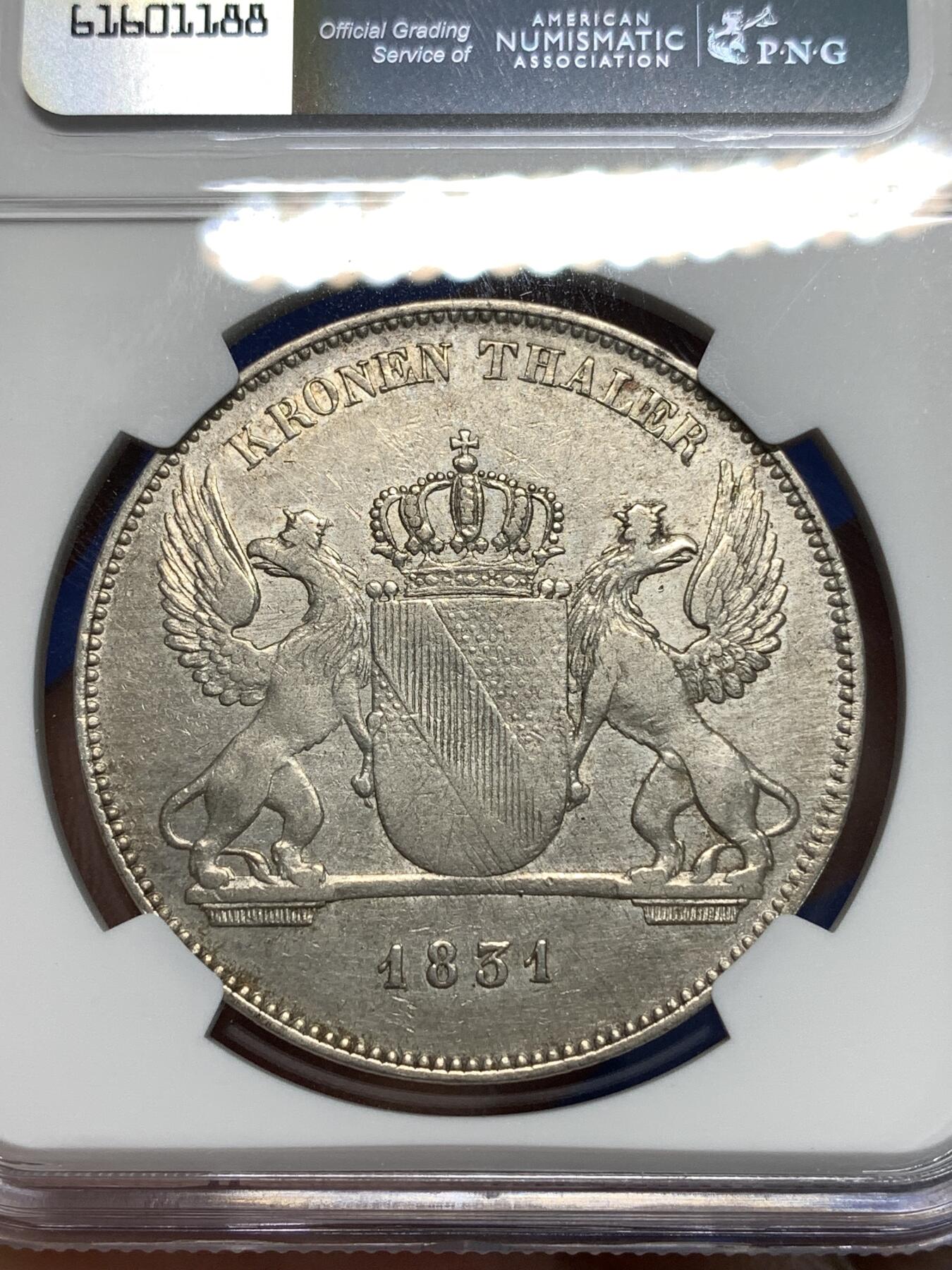 《竞宝斋》第295场- 周日，周一  2场连拍 （全场包邮） NGC VF35 德国1831年巴登王冠大泰勒