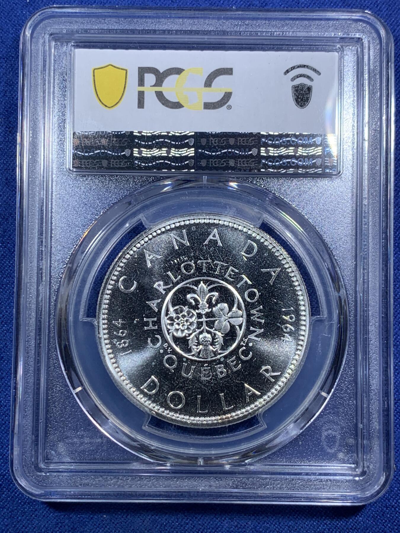 《竞宝斋》第295场- 周日，周一  2场连拍 （全场包邮） NGC PL66 加拿大1964年伊丽莎白二世女王头像夏洛特会议召开100周年纪念1元类精制大银币