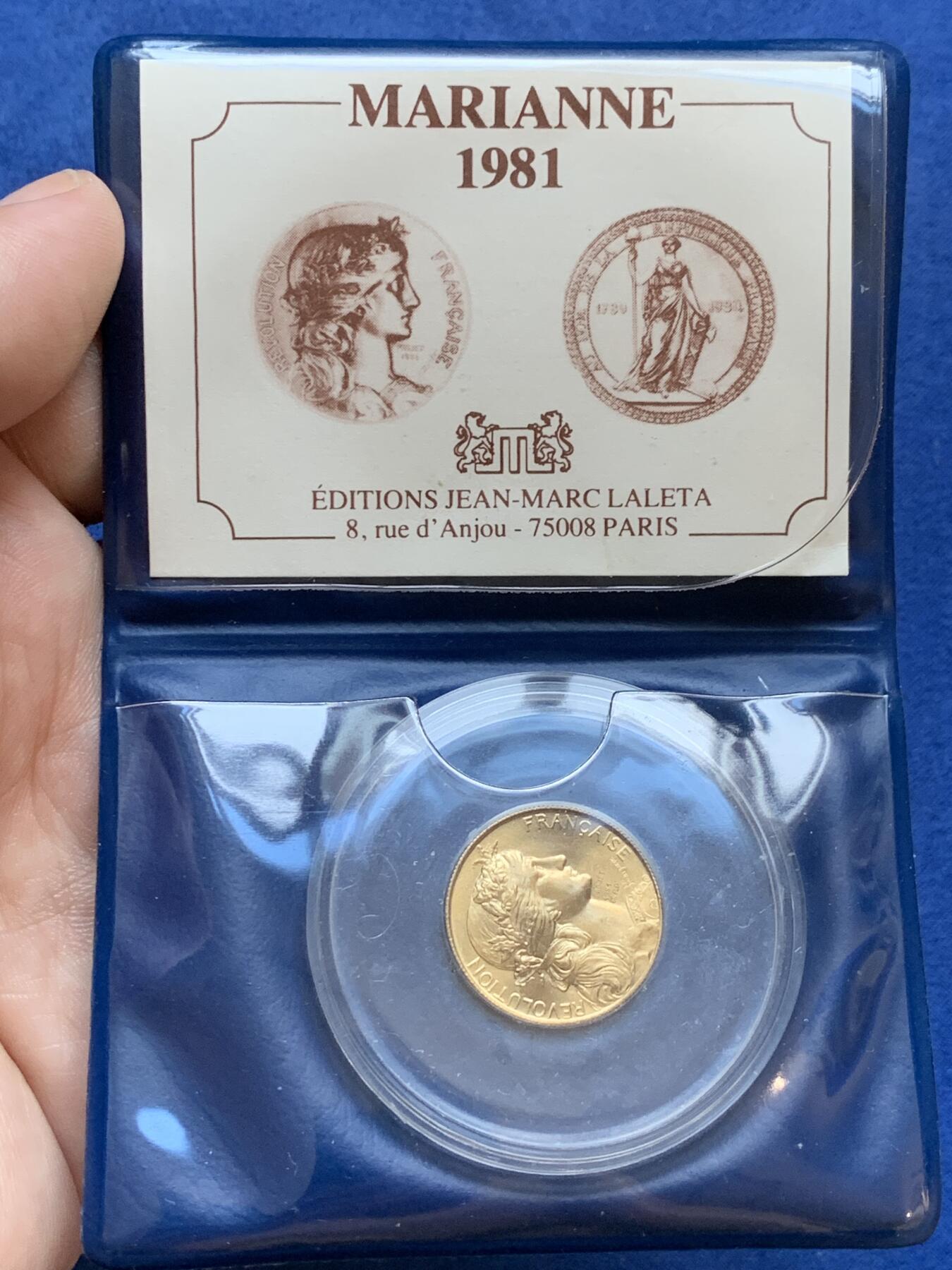 《竞宝斋》第295场- 周日，周一  2场连拍 （全场包邮） 1981法国大革命200周年纪念铜章  玛丽安娜头像 带证书 6克