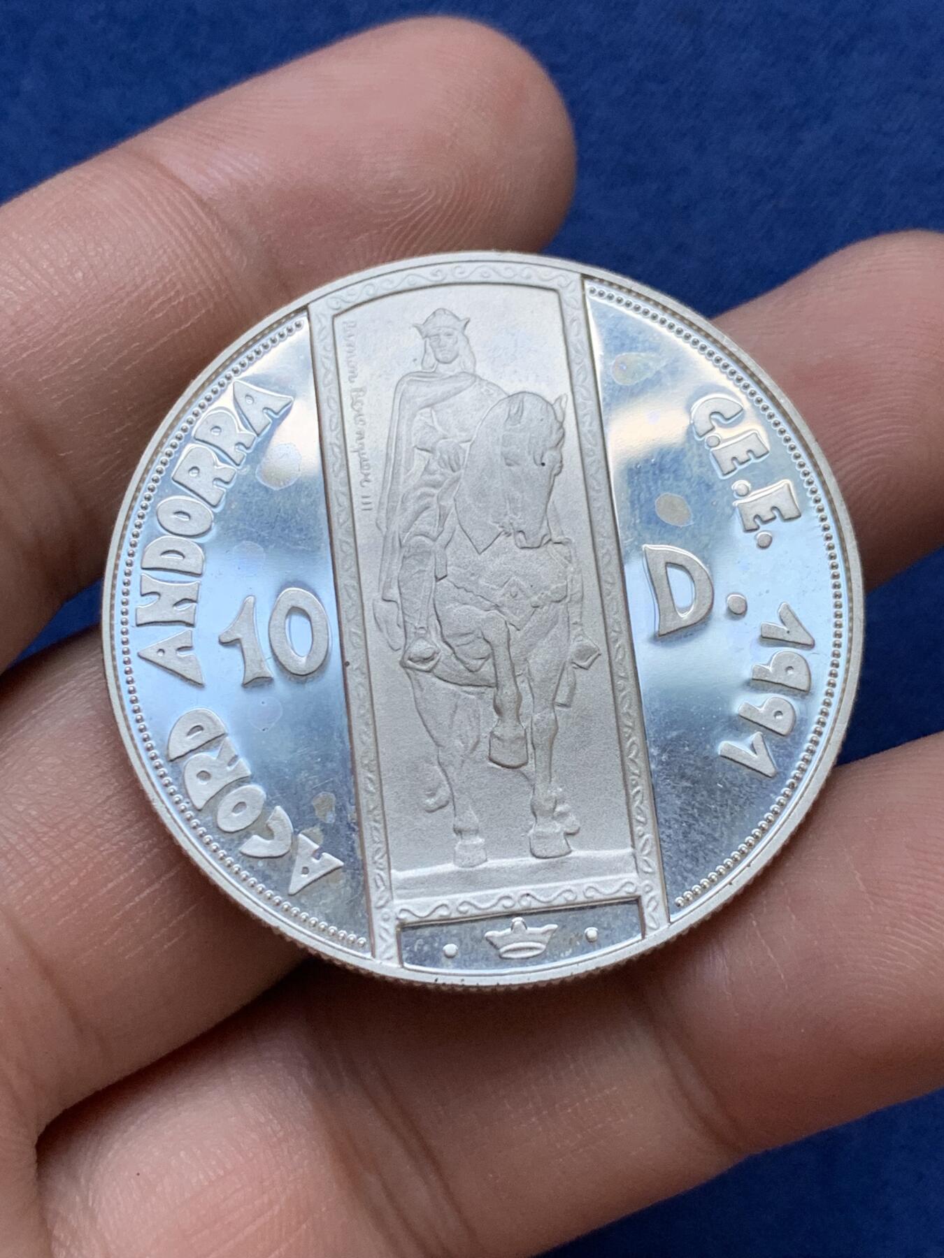 《竞宝斋》第295场- 周日，周一  2场连拍 （全场包邮） 安道尔1995年欧洲海关联盟10第纳尔精制大银币