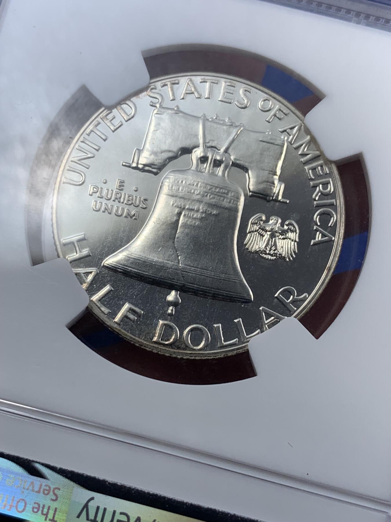 《竞宝斋》第295场- 周日，周一  2场连拍 （全场包邮） NGC PF64 美国1963年富兰克林半美元精制银币