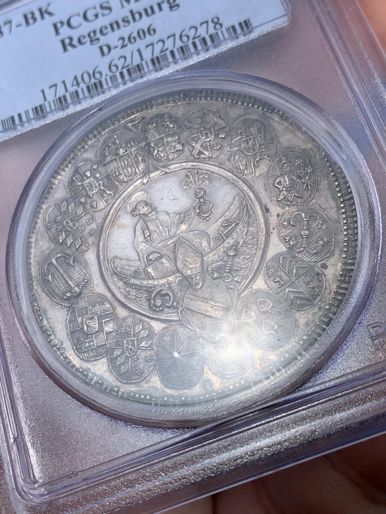 《竞宝斋》第295场- 周日，周一  2场连拍 （全场包邮） PCGS MS62 德国1787-BK雷根斯堡主教区泰勒 银币 细节惊人 值得收藏