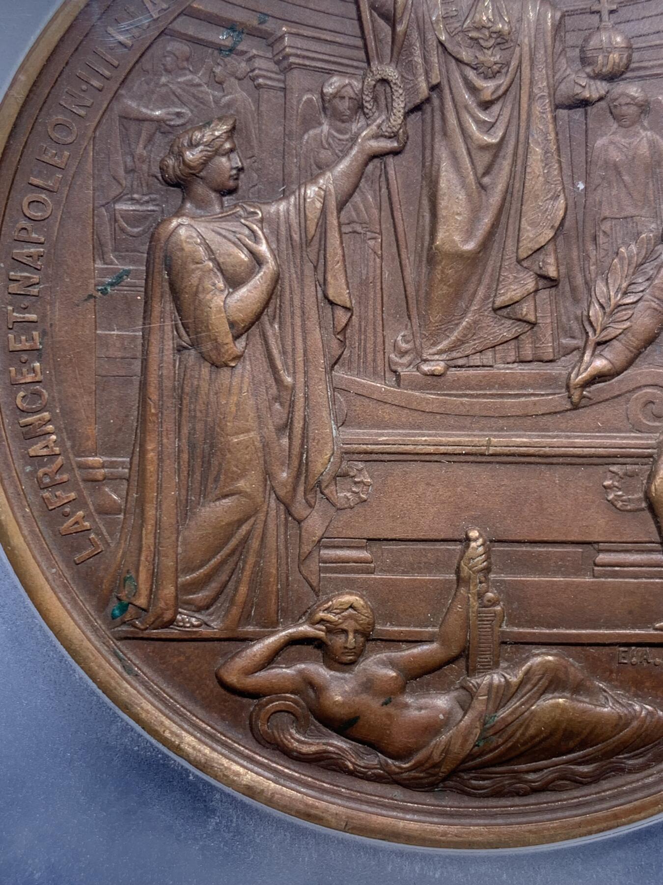 《竞宝斋》第295场- 周日，周一  2场连拍 （全场包邮） PCGS SP62BN 1853年法兰西第二帝国拿破仑三世与皇后 复辟加冕高浮雕大铜章 70MM 拿三大尺寸铜章相当难得