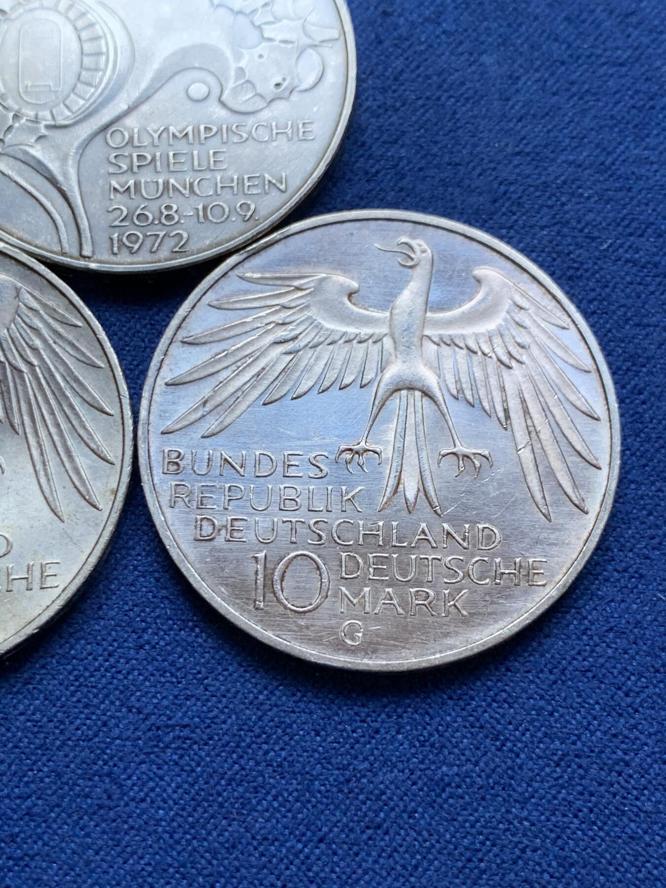 《竞宝斋》第295场- 周日，周一  2场连拍 （全场包邮） 3枚一组 德国1972年10马克银币 不同厂别