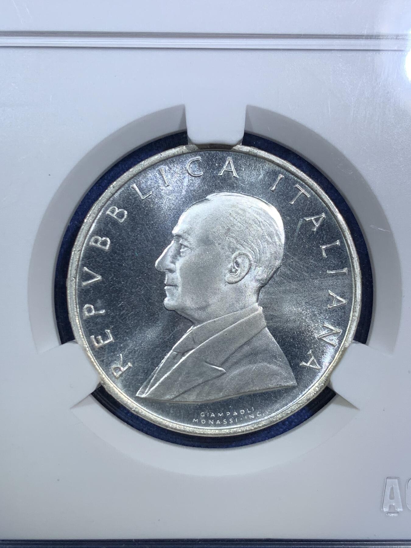 《竞宝斋》第295场- 周日，周一  2场连拍 （全场包邮） ACG MS66 1974年意大利马克尼诞辰100周年银币 好品