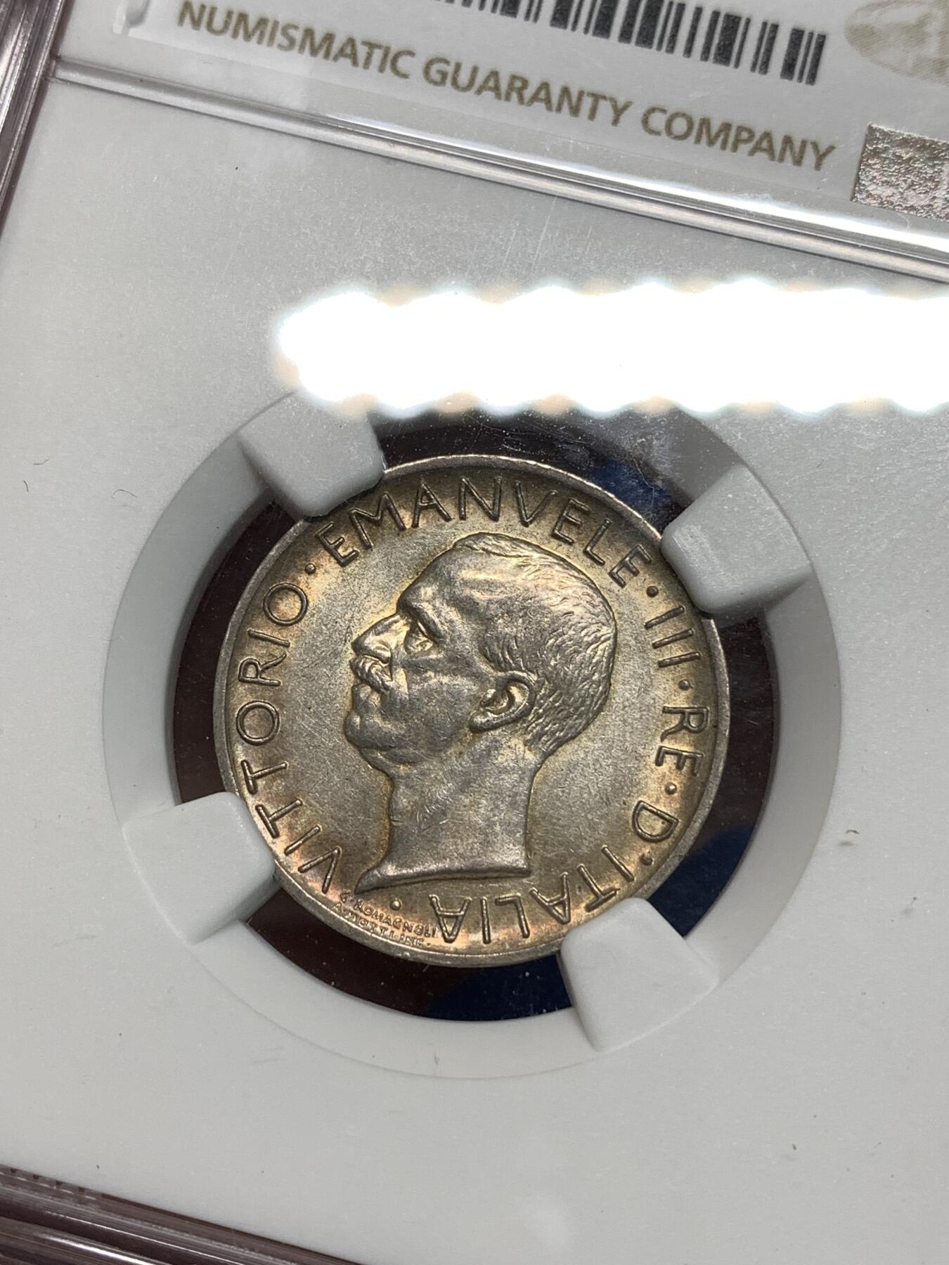 《竞宝斋》第295场- 周日，周一  2场连拍 （全场包邮） NGC AU55 意大利1929年5里拉老鹰银币