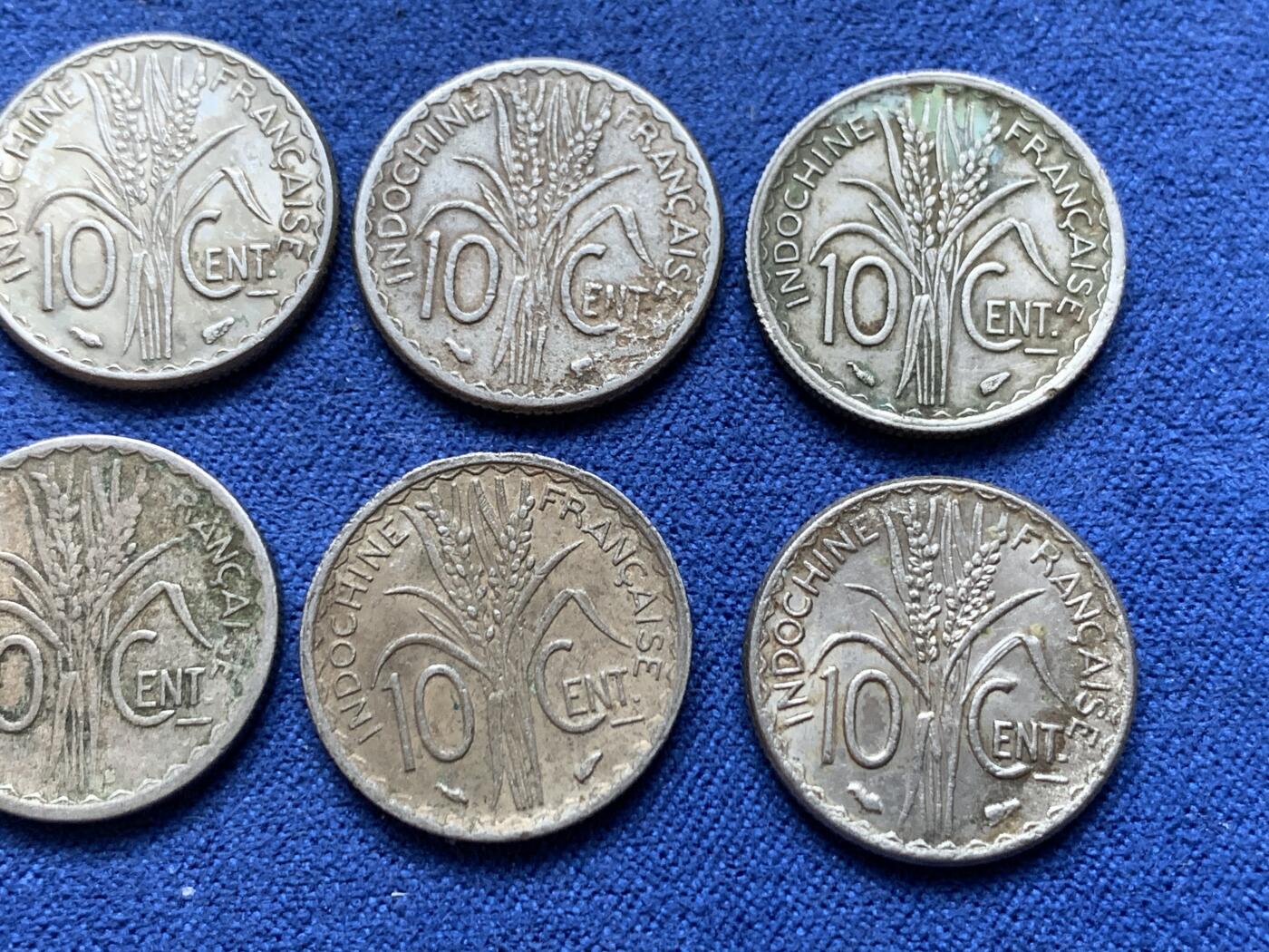 《竞宝斋》第295场- 周日，周一  2场连拍 （全场包邮） 6枚一组 法属印支10分镍币 细节见图