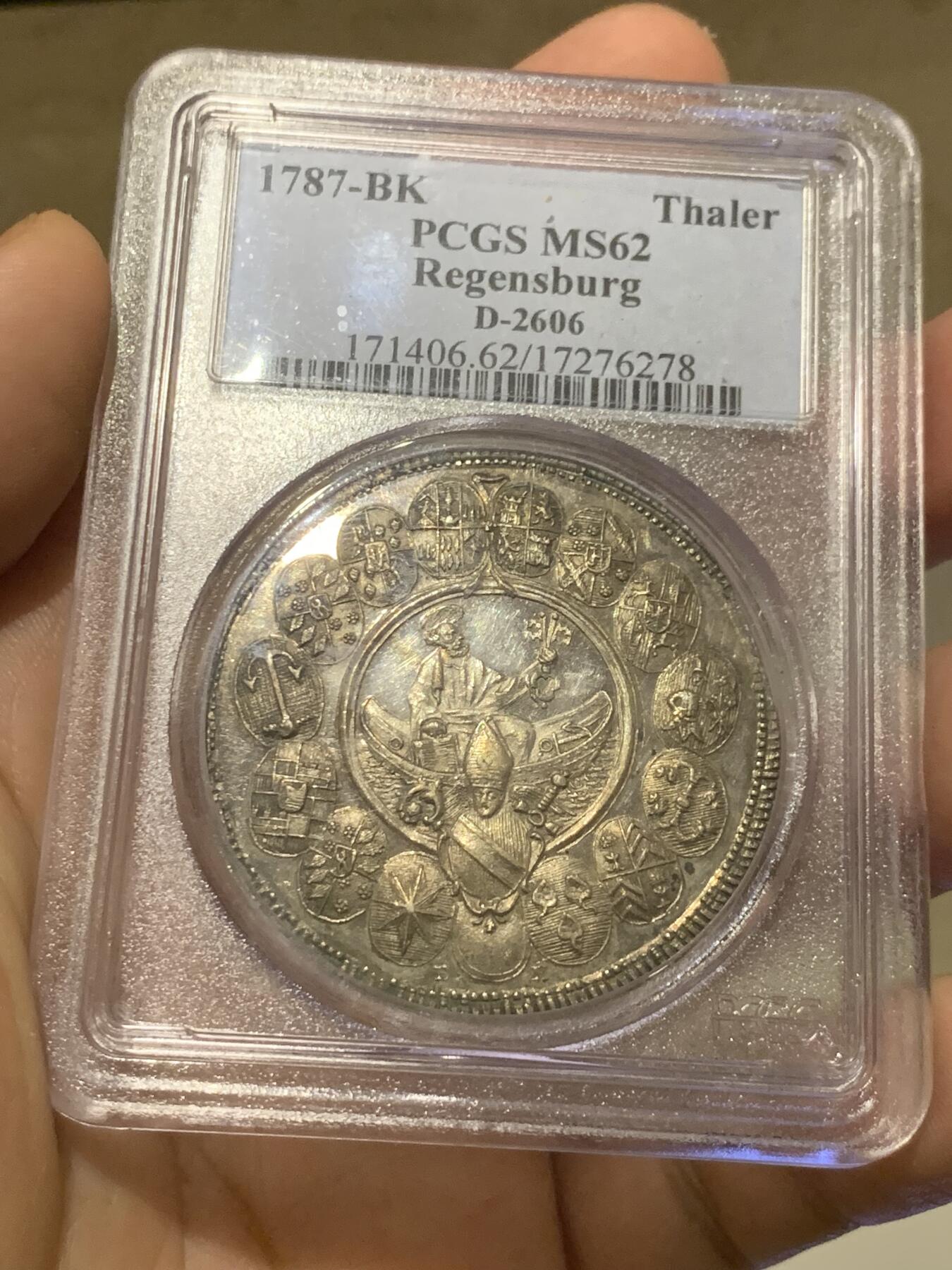 《竞宝斋》第295场- 周日，周一  2场连拍 （全场包邮） PCGS MS62 德国1787-BK雷根斯堡主教区泰勒 银币 细节惊人 值得收藏