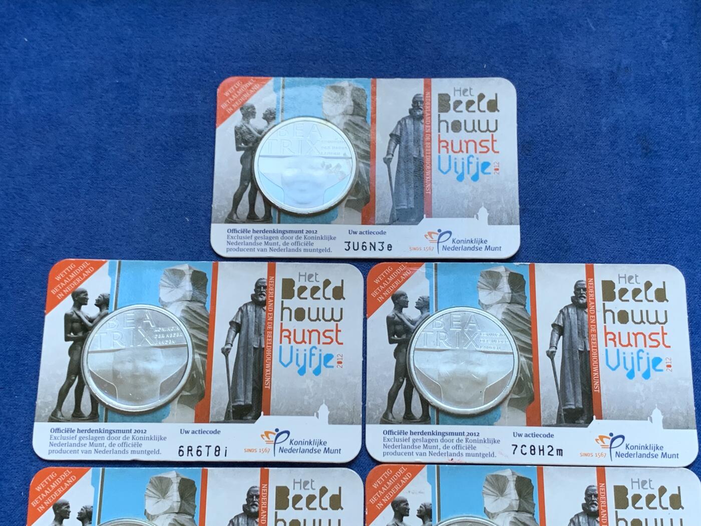 《竞宝斋》第295场- 周日，周一  2场连拍 （全场包邮） 欧洲之星 2012年 荷兰 5欧元 雕刻师 镀银纪念币 小卡 共7枚