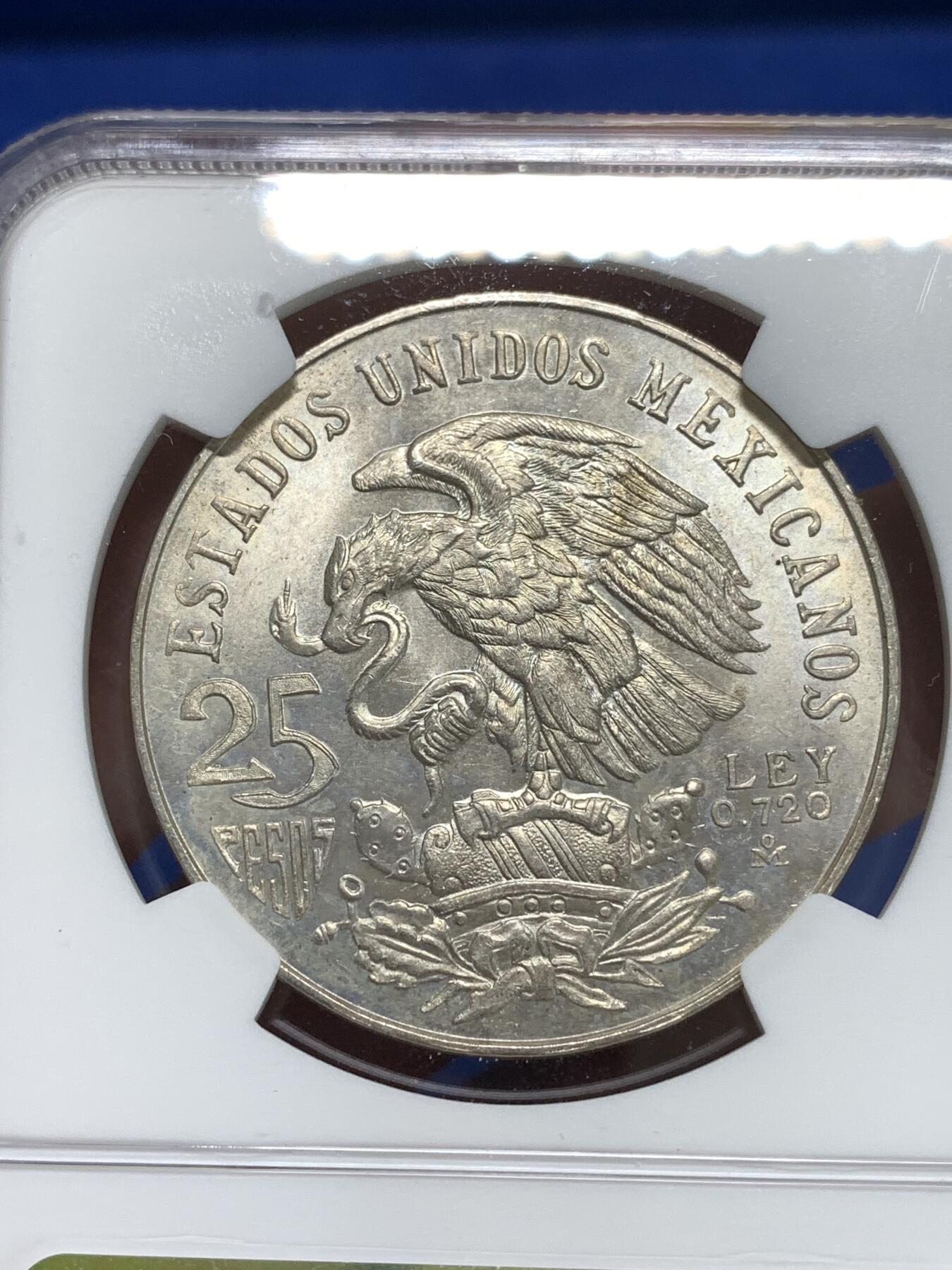 《竞宝斋》第295场- 周日，周一  2场连拍 （全场包邮） NGC MS64 墨西哥1968年奥运纪念25比索大银