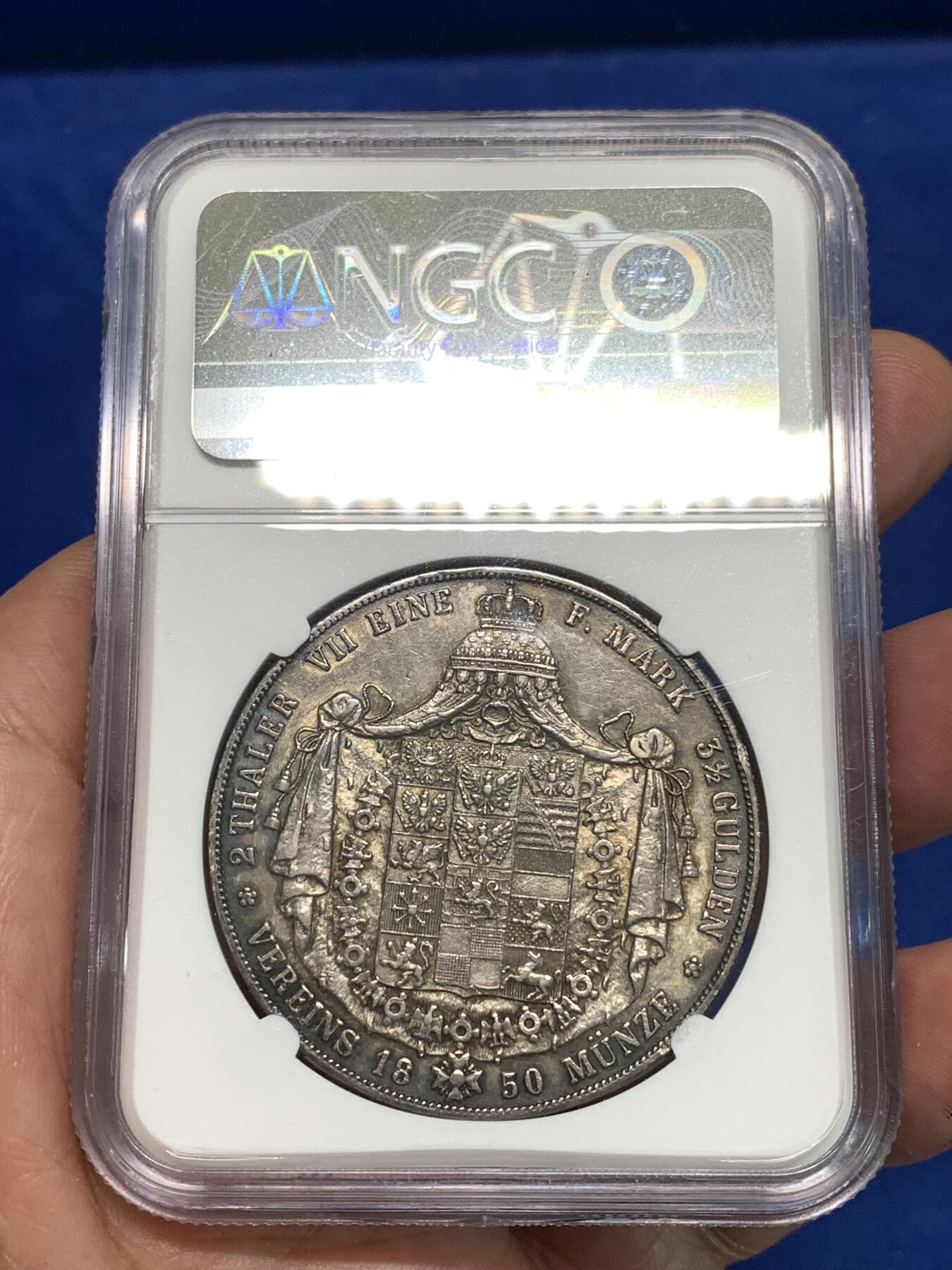 《竞宝斋》第295场- 周日，周一  2场连拍 （全场包邮） NGC AUD 德国1850A萨克森大窗帘2泰勒大银币